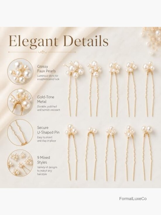 9pcs Pearl Hair Pins Set, Leaf Rhinestone Bobby Pins, Bridal Hair Clips for main image 4